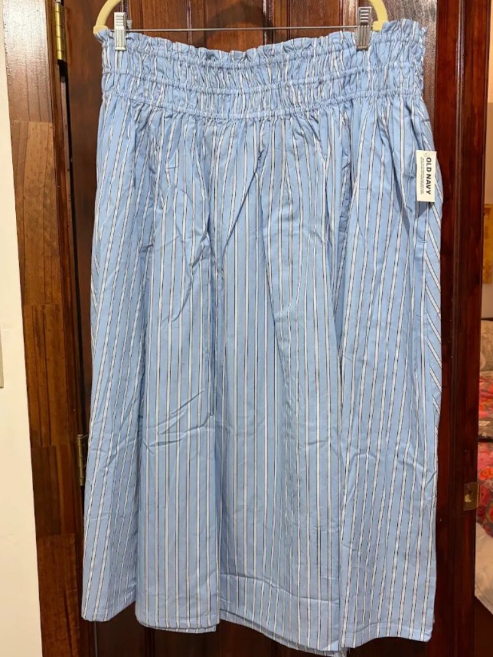 Old Navy Blue Striped Smocked Waist Midi Skirt NWT Size XXL